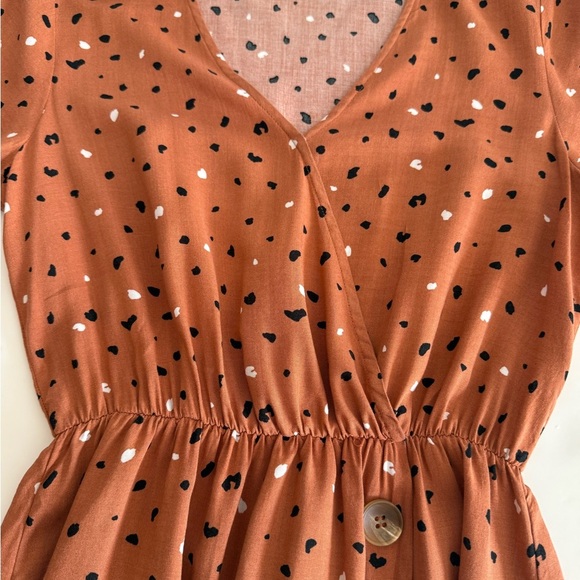 All in Favor Burnt Orange Flutter SleeveFaux Wrap Sundress - Picture 5 of 9